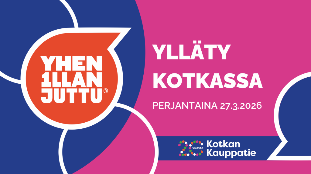 Yhen illan juttu -tapahtuma järjestetään neljättä kertaa Kotkassa perjantaina 27. maaliskuuta 2026.